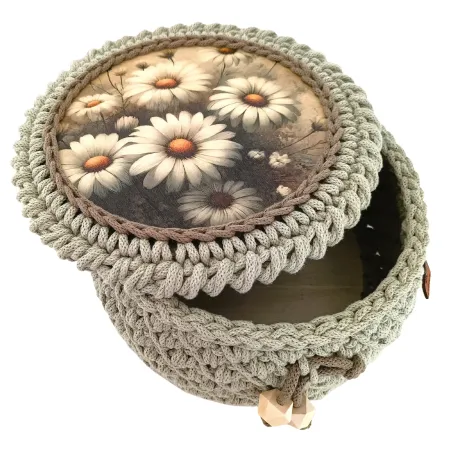 Koszyk ze sznurka bawełnianego Rękodzieło Robiony Na Szydełku HandMade