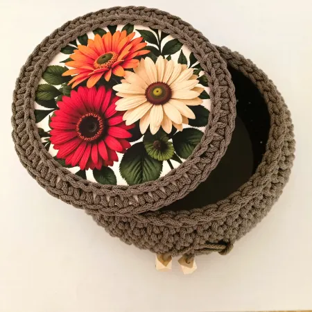 Koszyk ze sznurka bawełnianego Robiony Na Szydełku Rękodzieło HandMade