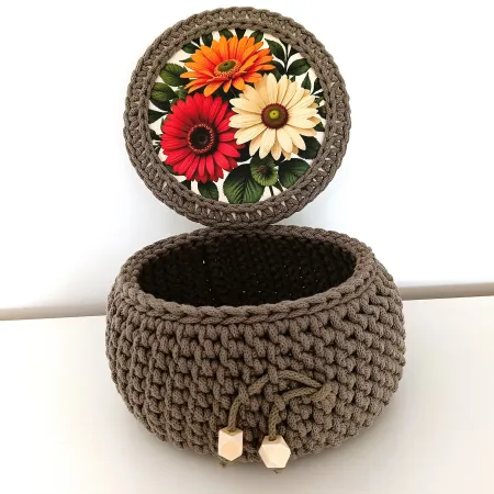 Koszyk ze sznurka bawełnianego Robiony Na Szydełku Rękodzieło HandMade